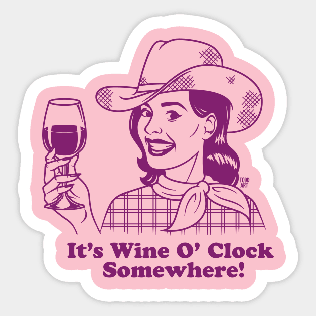 wine o'clock Sticker by toddgoldmanart